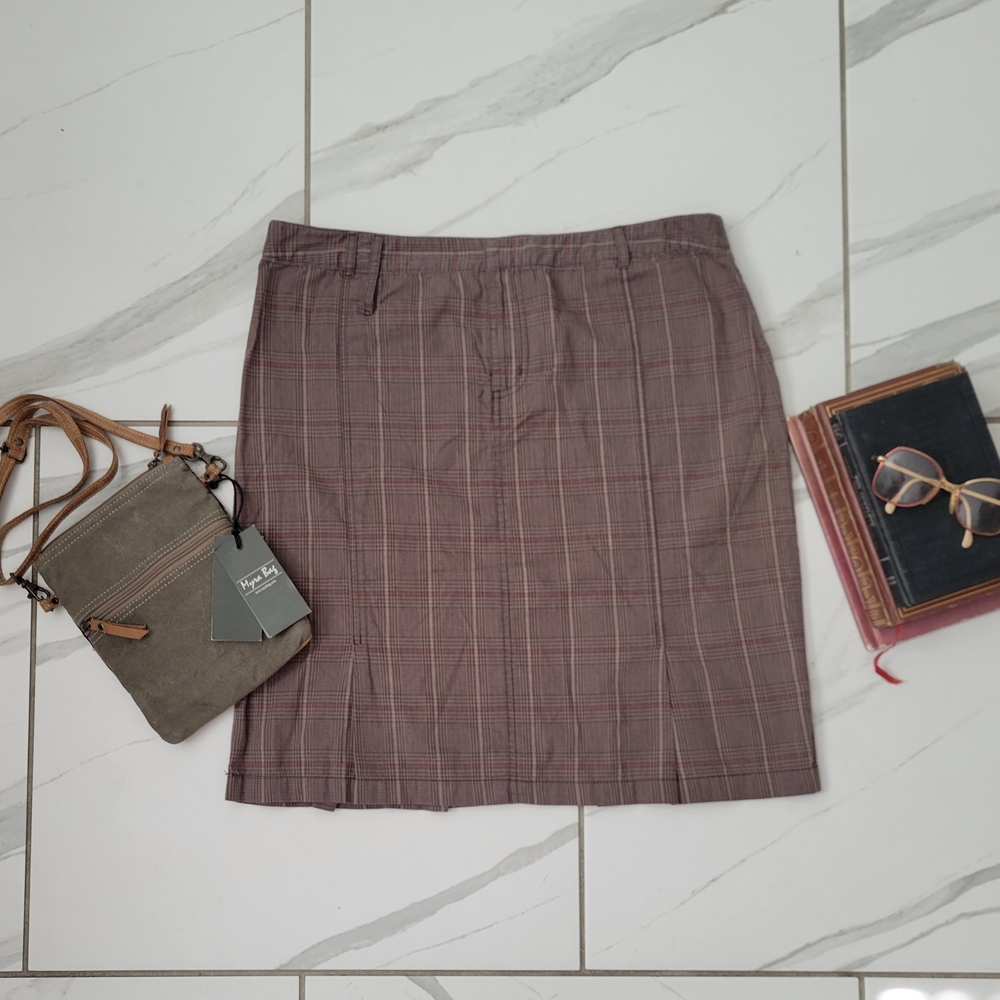 Vintage 90s American Eagle Outfitters Tan Plaid Mini Pencil Skirt sz 14
